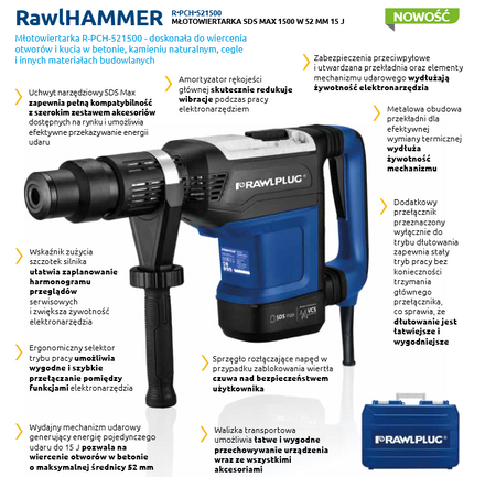 Młot wiercąco-kłujący SDS max 1500 W, 13 J, 52 mm