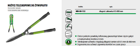 Nożyce teleskopowe do żywopłotu 810mm - blister - 1 szt.