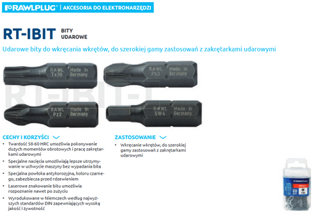 Udarowe bity Phillips PH2, 25 mm - opakowanie plastikowe - 20 szt.