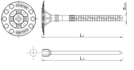 Kołek fasadowy wbijany z długą strefą rozporu KI-10N 300 mm - opakowanie kartonowe - 200 szt.