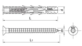 FF1 Kołek ramowy poliamidowy 10x100 mm z lejkiem, Wkręt ocynk galwaniczny, [OP 25]