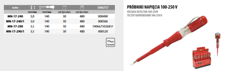 Próbnik napęcia 190x3,5 mm